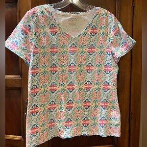 Talbots Short Sleeve Top - Pink and Green Pattern